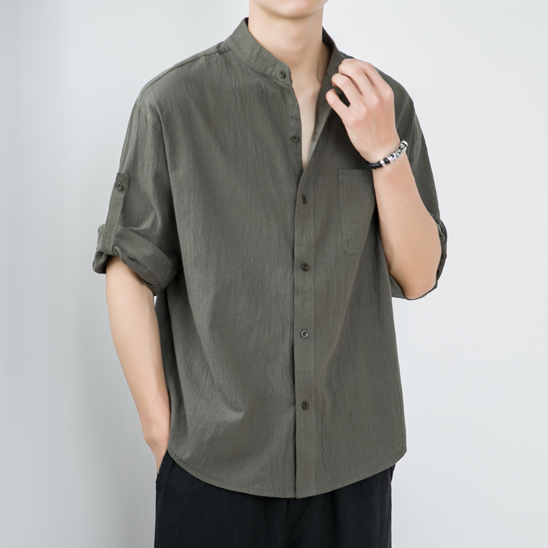 亚麻衬衫男短袖白衬衣宽松中国风夏季
