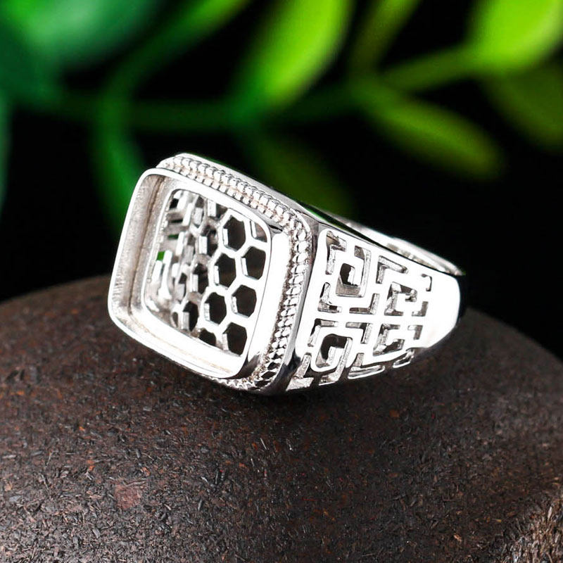 男士戒托925纯银蜜蜡绿松石开口戒指空托911101211131214