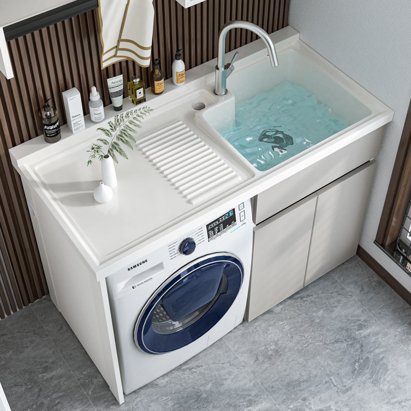 阳台洗衣机柜组合洗手盆一体柜卫生间定制石英石脸盆洗衣池洗衣柜