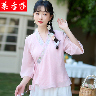 新中式日常改良汉服交领上衣复古国风唐装禅意女装茶禅服两件套夏