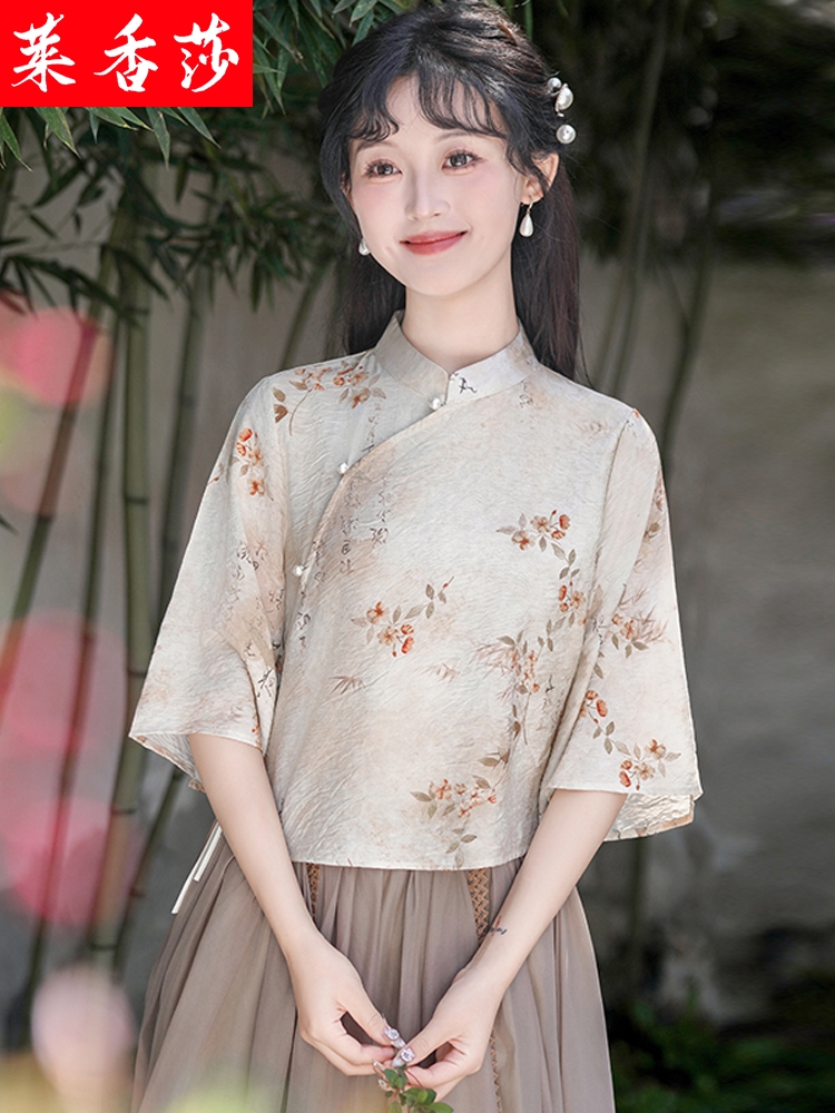 中国风少女日常短款禅意茶艺服夏季改