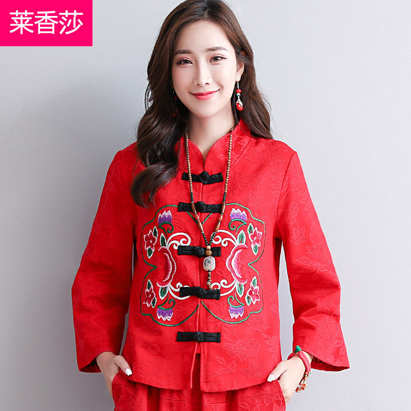 民族风女装复古棉麻茶服汉服女中国风中式唐装上衣盘扣开衫短外套