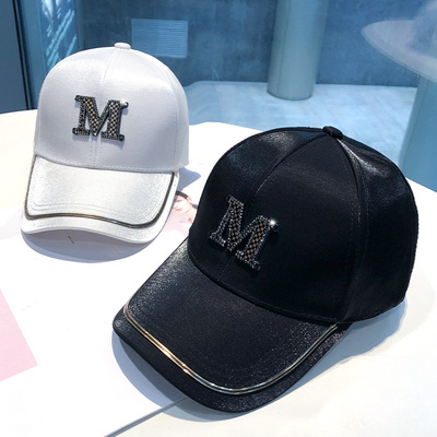 m标棒球帽子女ins韩版潮水钻字母鸭舌帽女夏季显脸小防晒太阳帽女
