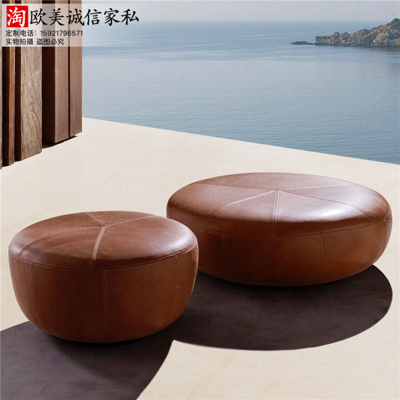 现代创意皮艺圆茶几凳沙发凳商场服装店休息凳客厅衣帽间换鞋凳子