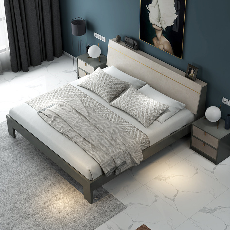 北欧板式床后现代轻奢风1.5米1.8m双人床高箱储物床卧室经济型床