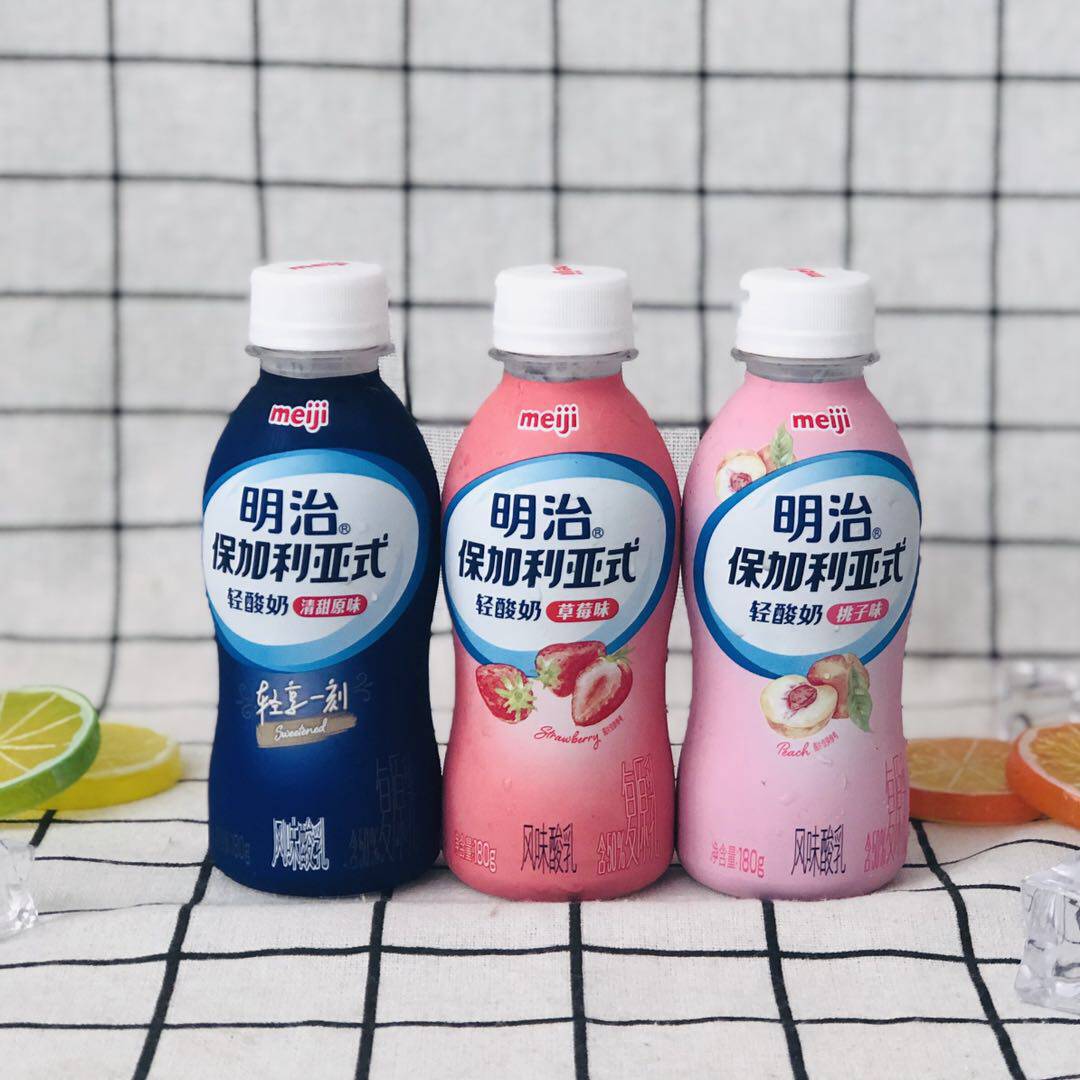 明治meiji保加利亚式轻酸奶原味 桃子 草莓180g风味酸乳4瓶装