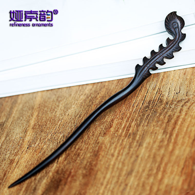 娅索韵网红新款黑檀木质发簪民族风复古典雅步摇盘发手工簪子礼物