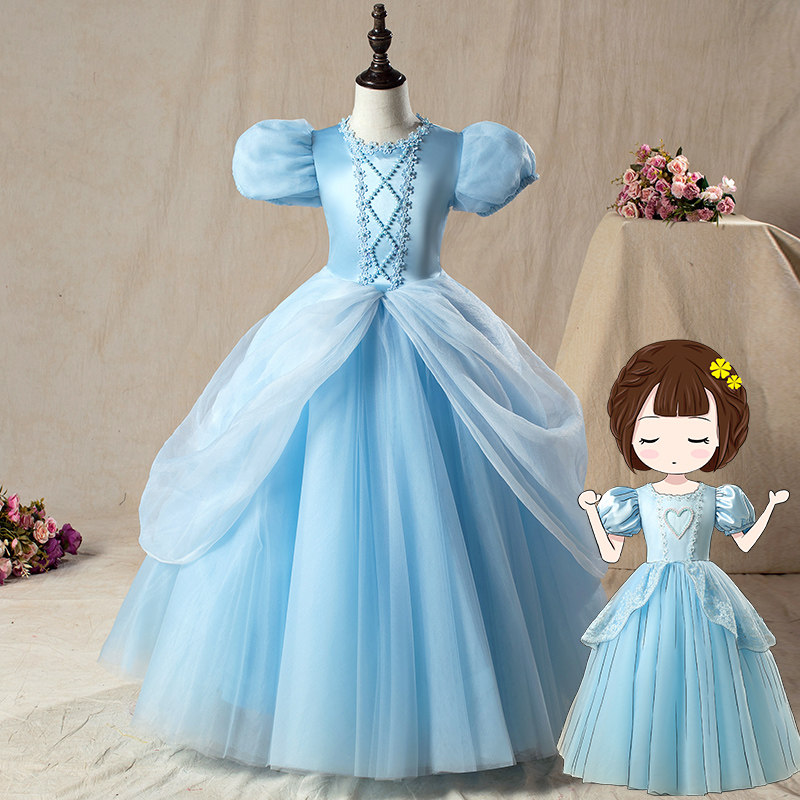 灰姑娘公主裙子儿童连衣裙春秋女童生日礼服冰雪奇缘爱莎裙子新款