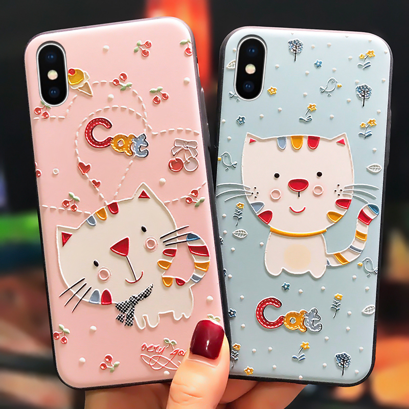 iPhone苹果6/6s/7/8/x/xs/xr/max/plus手机壳潮牌新款软硅胶磨砂浮雕可爱卡通套女款全包边耐脏耐摔防摔防滑