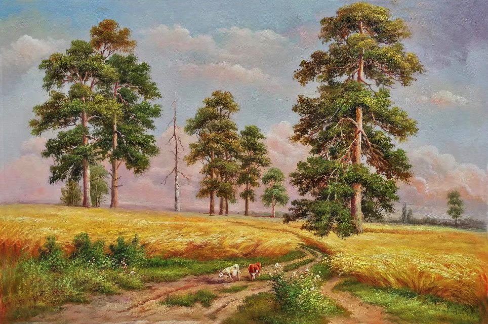 宝子《麦田》油画