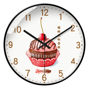 蛋糕店挂钟超静音卡通甜点钟表客厅卧室个性定制钟自动对时电波钟