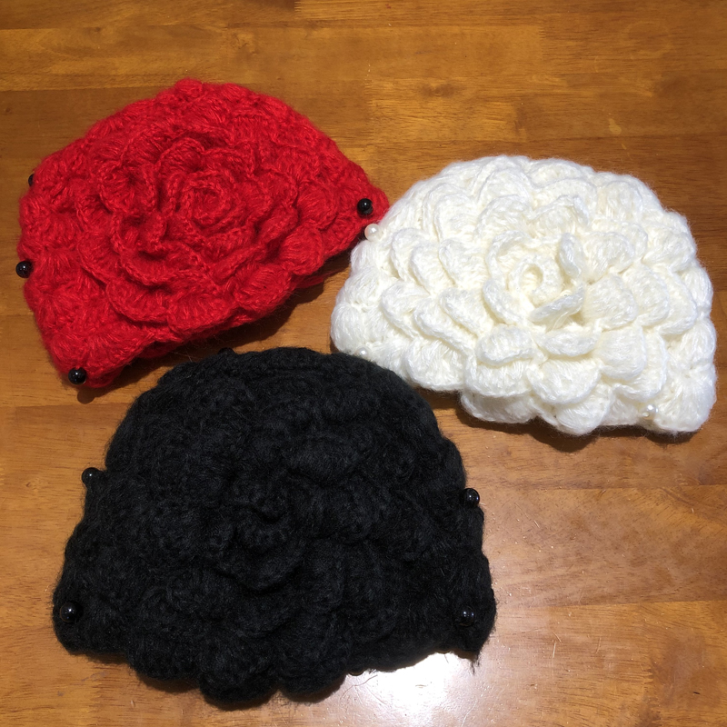 明星手工钩针红色针织帽包头帽女秋冬韩版日系百搭白色毛线帽子潮let