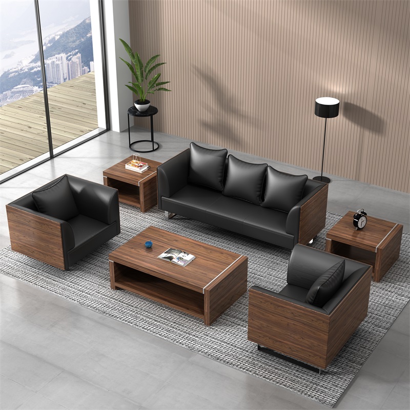 办公沙发茶几组合商务接待会客简约现代三人位板式真皮办公室沙发