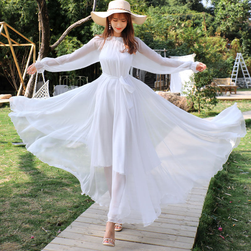 裙子连衣裙长裙长袖大摆