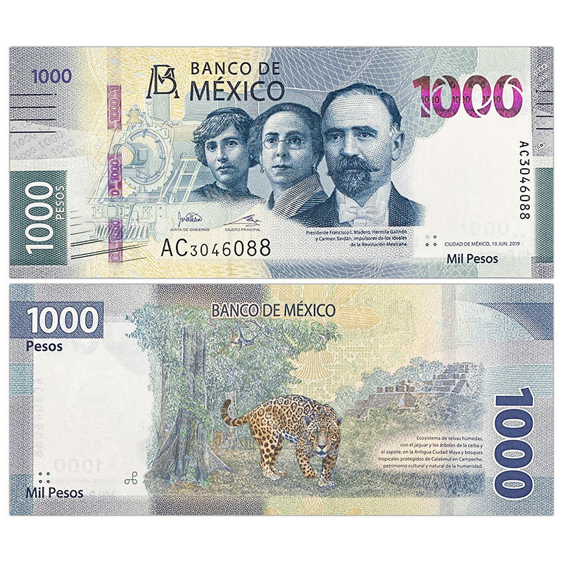 美洲墨西哥1000比索纸币随机签名20192020全新投资贵金属