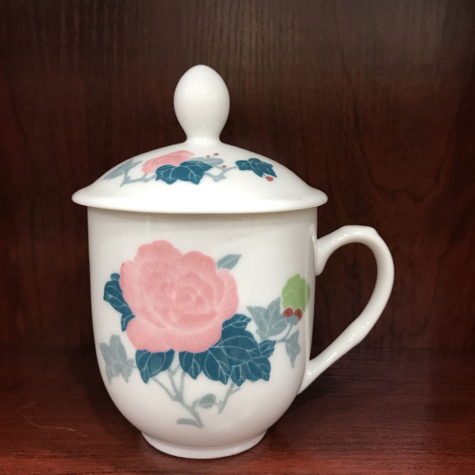 湖南醴陵釉下五彩瓷群力双凤强化瓷zdo胜利杯花色红芙蓉容量350ml