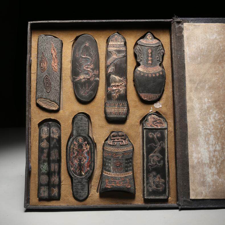 非遗徽墨八宝奇珍套墨1882年制松烟墨条墨锭墨块80年代老墨陈墨旧墨古