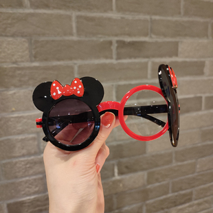 新款儿童米妮太阳镜小孩翻盖造型眼镜男女童太阳镜墨镜可爱眼镜框