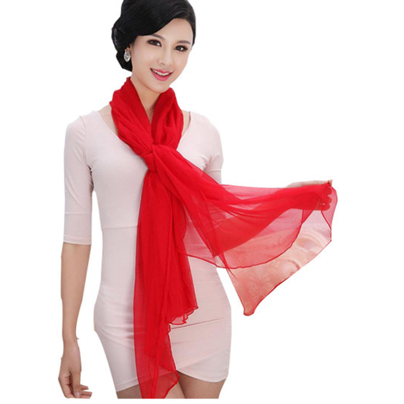 红色丝巾女春秋款洋气时尚纱巾雪纺披肩冬季清仓10元纯色跳舞围巾