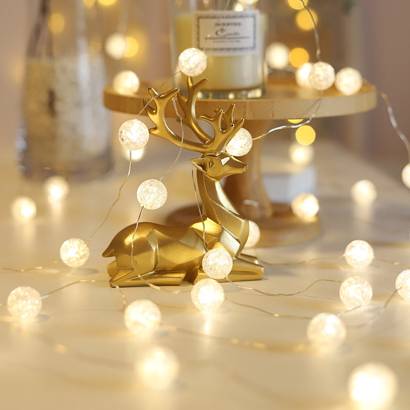 led装饰灯唯美珍珠般亮珠碎裂纹铜线灯串节庆过年装饰小彩灯串灯