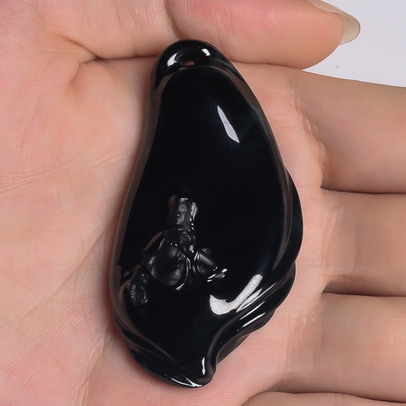 【源头好货-四会】省级雕刻大师余志群作品缅甸a货墨翠禅心21.71g