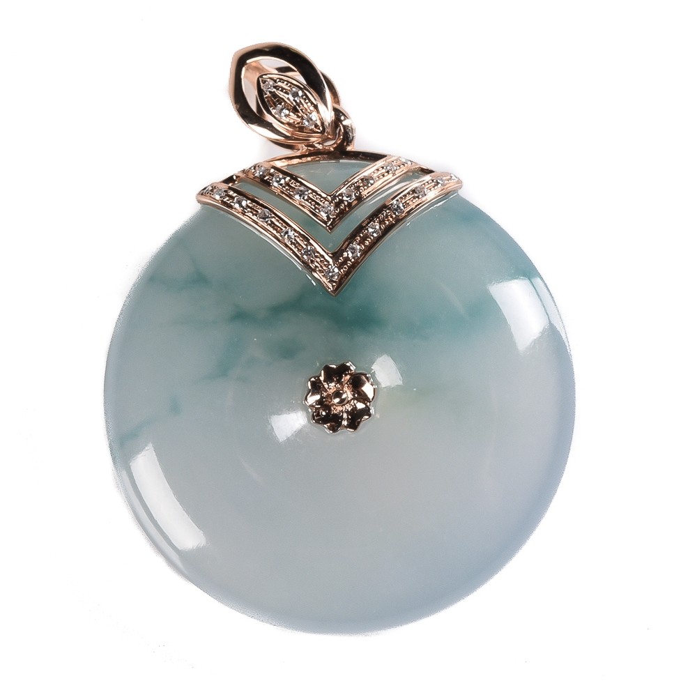 【源头好货-四会】皇廷-18k金镶嵌钻石扣头冰润平安扣吊坠10.43g