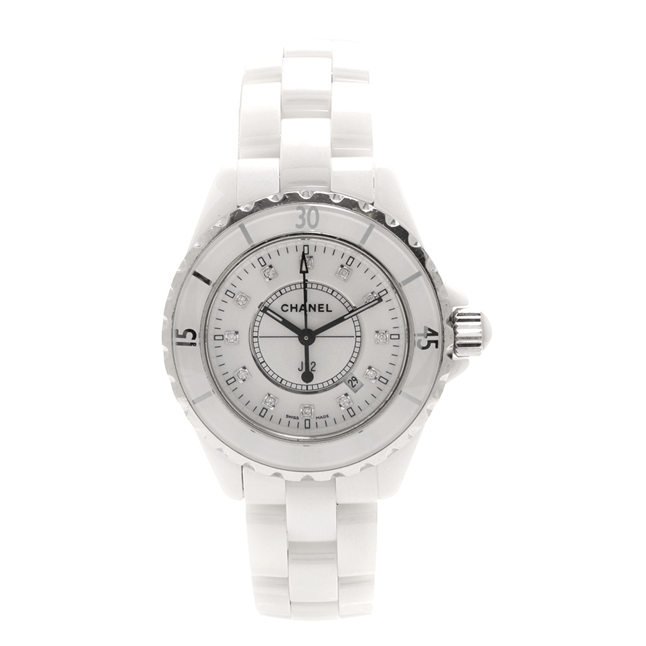 [9.0新]香奈儿chanel女性j12石英表12p钻石陶瓷33mm124962
