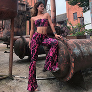 shemoda original personality cool print tube top flared trousers set body slimming early autumn two-piece new