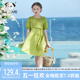 女童法式连衣裙纯棉2024夏季新款洋气圆领儿童公主裙绿色短袖裙子