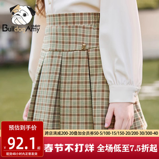 女童复古格纹半身裙2024春装新款洋气儿童学院风百褶裙小女孩短裙