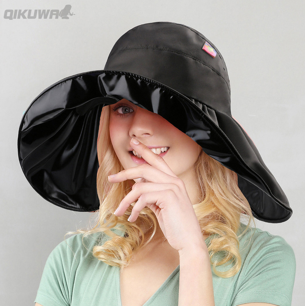 遮阳帽女黑胶防晒帽韩版夏天沙滩帽防紫外线折叠大沿帽遮脸太阳帽