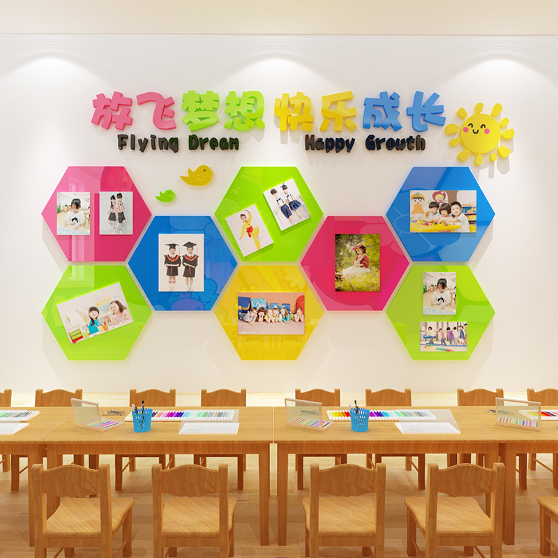 幼儿园墙面装饰培训机构托管中心环创文化主题照片墙环境布置材料