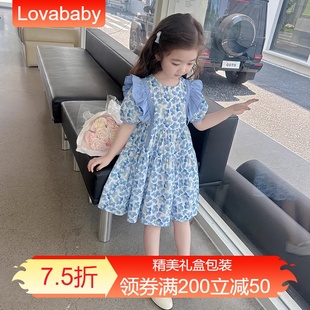 Lovababy女童连衣裙夏季2024新款洋气儿童时髦小飞袖女孩公主裙子