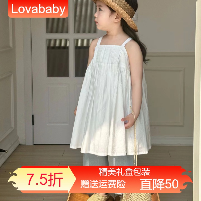 Lovababy夏女童甜美吊带连衣裙公主裙+水洗浅蓝色蕾丝牛仔直筒裤