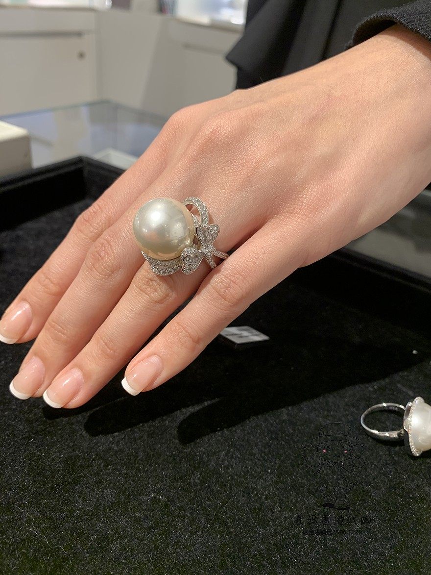 西班牙皇室珠宝arte艾尔蒂纯银镀金大颗珍珠立体蝴蝶结女生戒指