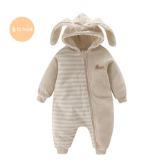 新生婴儿用品彩棉宝宝加绒连体衣服带帽外出服加厚秋冬季纯棉保暖