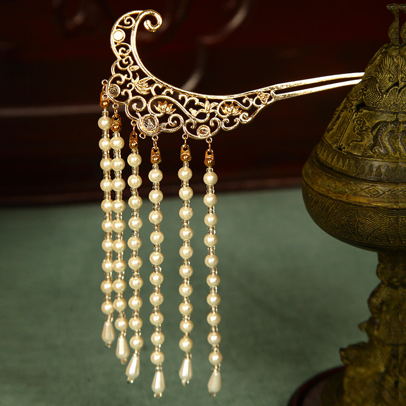 唐风发饰发簪流苏对钗子古风典步摇金钗珍珠汉服配饰复古对簪