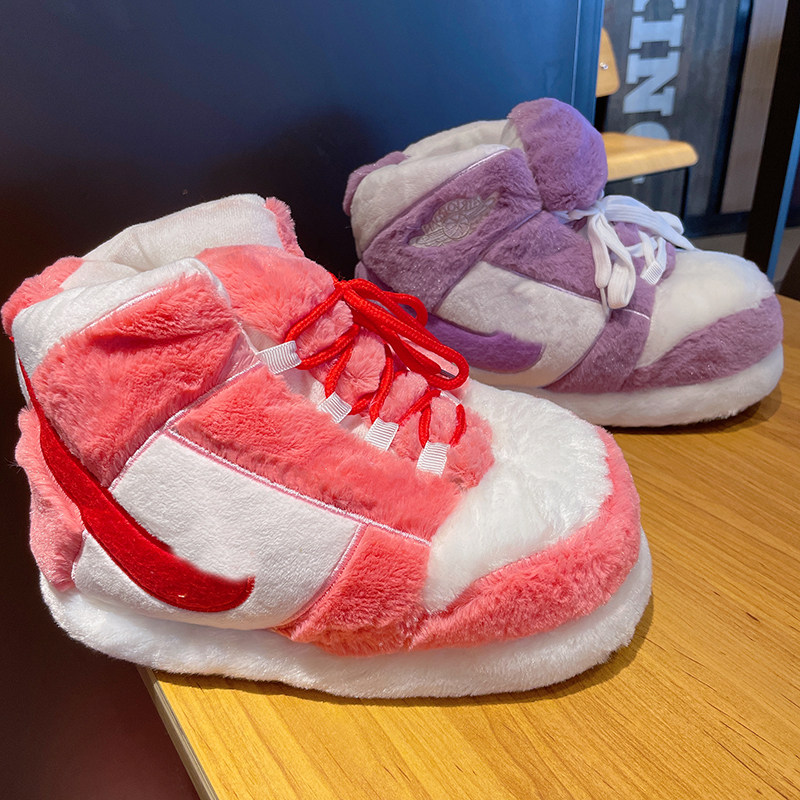 抖音恶搞沙雕aj棉拖鞋女冬季可爱情侣保暖面包胖胖肥到未来大棉鞋