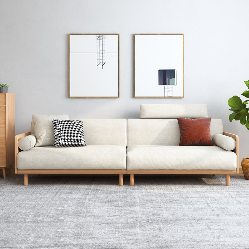 北欧原木沙发小户型日式小客厅家具实木直排沙发三人简约现代乳胶