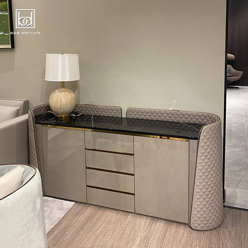 意式轻奢风大理石餐边柜入门实木烤漆装饰柜后现代简约整装储物柜