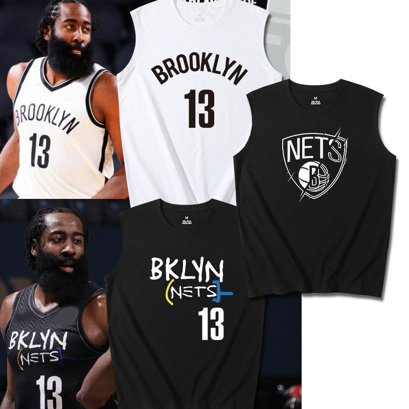 篮网哈登训练服欧文背心男子跑步健身黑白薄无袖运动t恤宽松坎肩