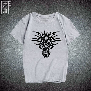 夏装新款创意几何龙头图形短袖男女印花t恤衫纯棉宽松体恤打底衫