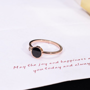 Hanjing Japanese and Korean version rose gold plated ring women's black round index finger ring ring titanium steel jewelry