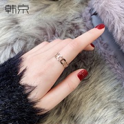 Hanjing fashion hollow ring female trendy Japanese and Korean personality titanium steel rose gold plated ring lucky copper money index finger ring