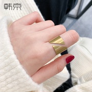 Hanjing brushed old K gold ins wind titanium steel ring female European and American metal wind ring oblique opening index finger ring