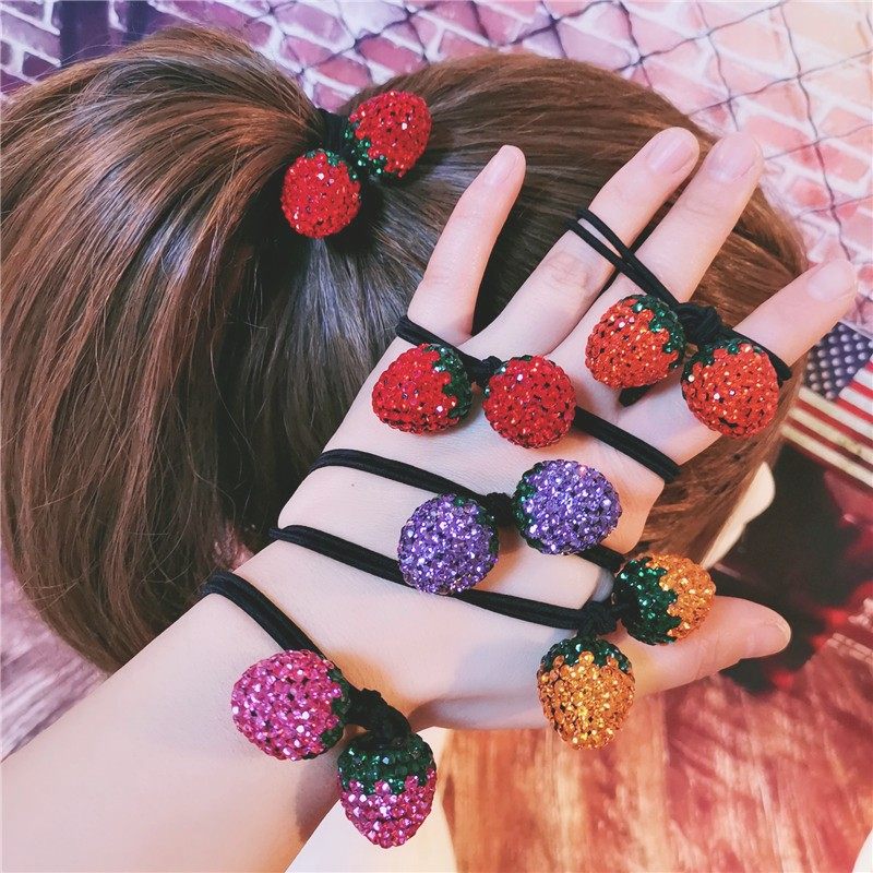发时尚皮筋钻水钻球皮套满饰品头绳球网发发圈韩版可爱草莓女红绳