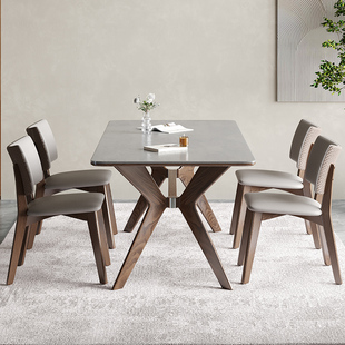 北欧实木岩板餐桌小户型现代简约客厅家用白蜡木长方形餐桌椅组合