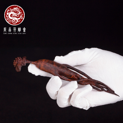 海南黄花梨人参手把书房老料紫油手工雕刻茶宠送礼孤品摆件