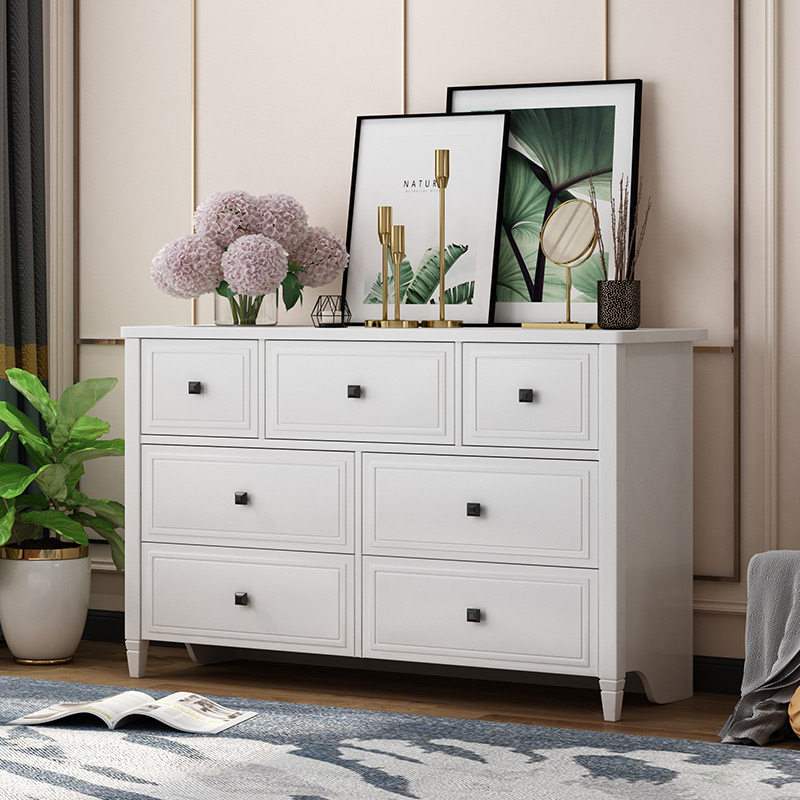 美式轻奢七斗柜白色现代简约卧室衣物柜收纳柜一体客厅抽屉储物柜