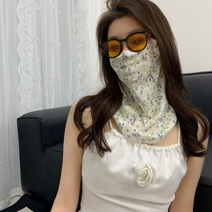夏防晒面罩女全脸防紫外线薄款遮脸面纱口罩挂耳碎花护颈脸罩脖套